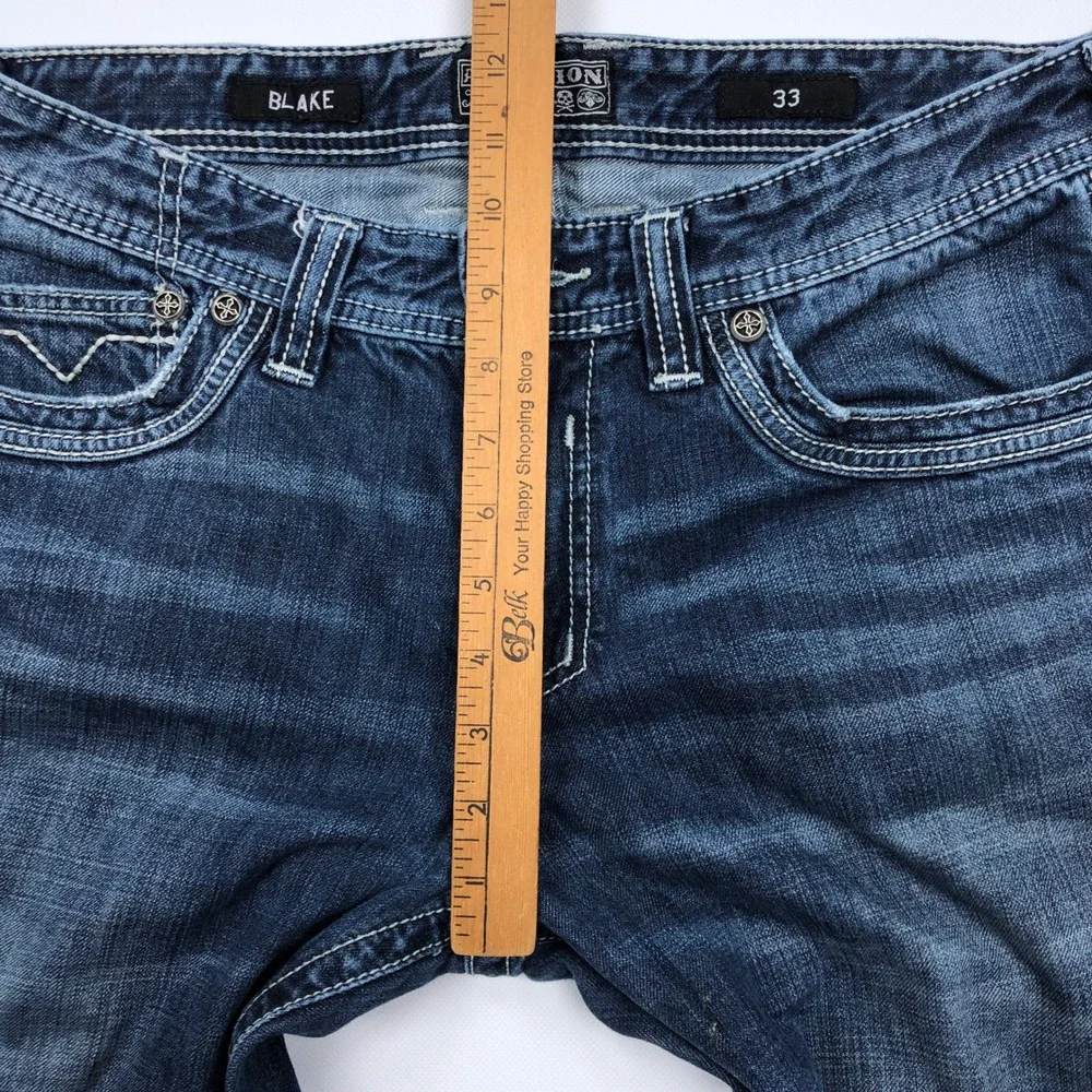 Affliction Premium Blake Jeans Mens 33 Medium Wash Straight Leg Embroidered **